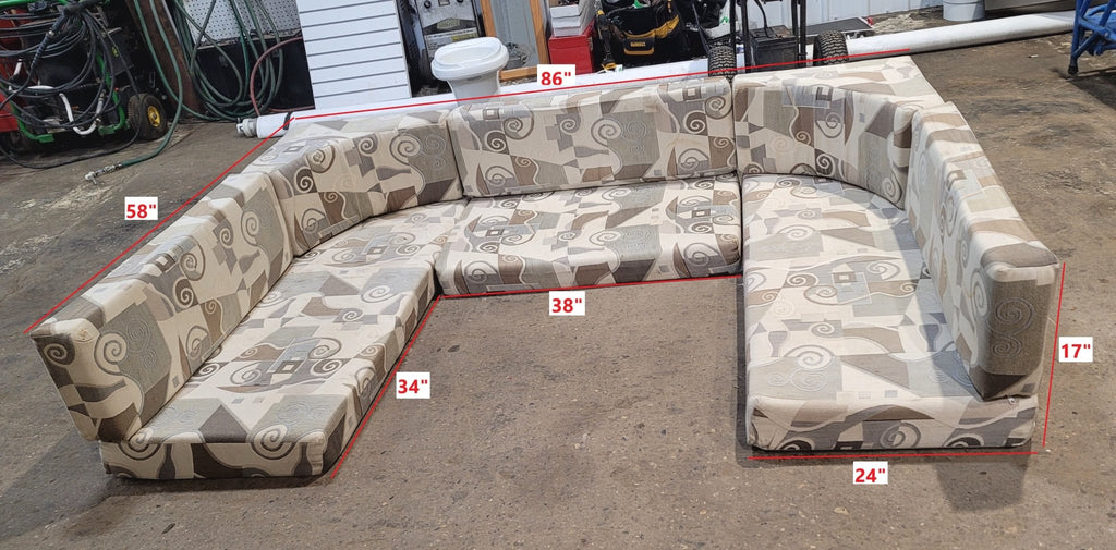 Used U - Shaped Dinette Cushion Set - 8 piece - 86" W x 17" H x 58" D - Young Farts RV Parts