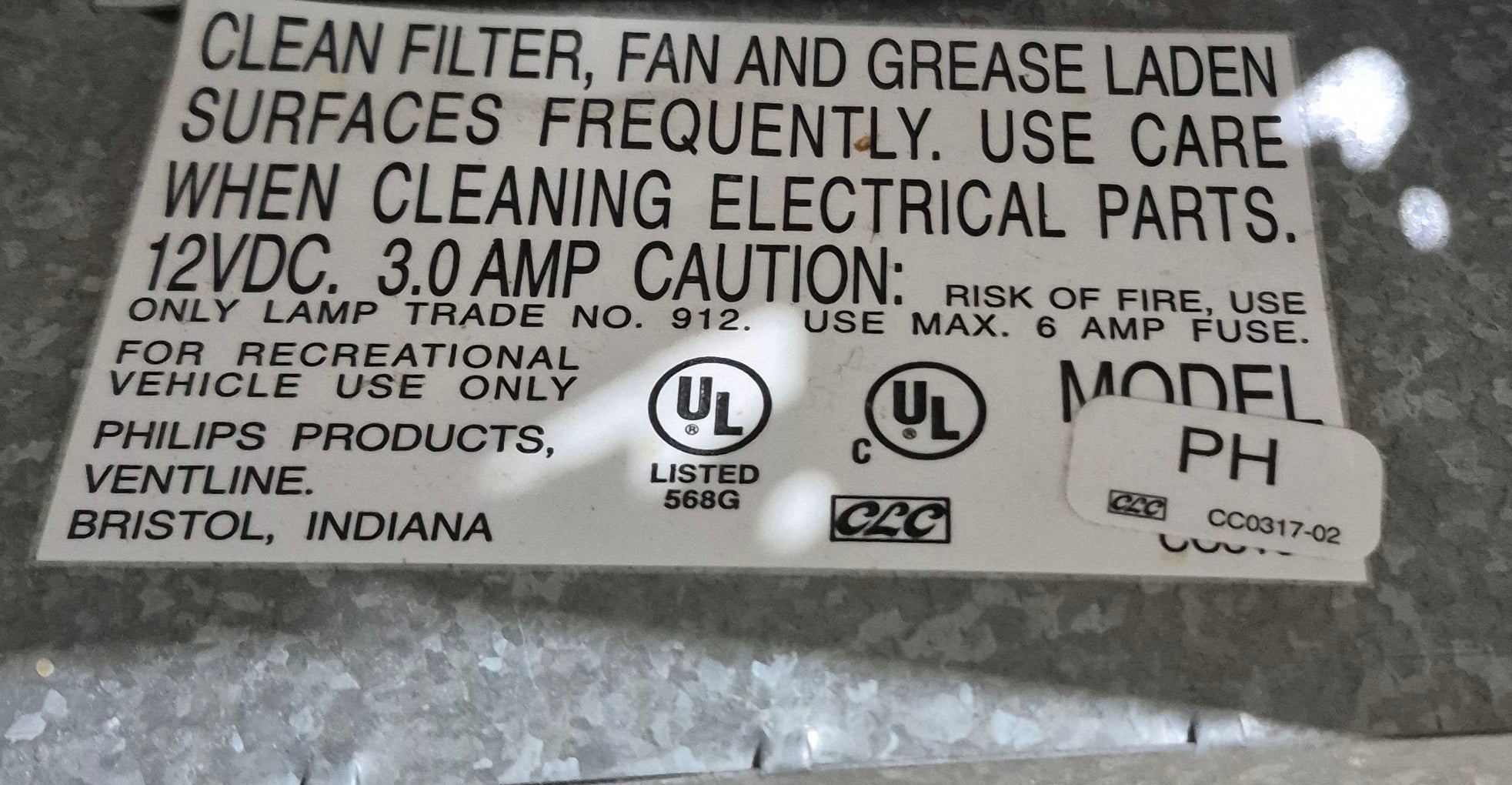 Used Ventline RV Range Hood Fan CC0317 - 02 - Young Farts RV Parts