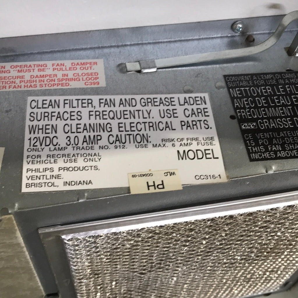 Used Ventline RV Range Hood Fan CC0431-09 - Young Farts RV Parts