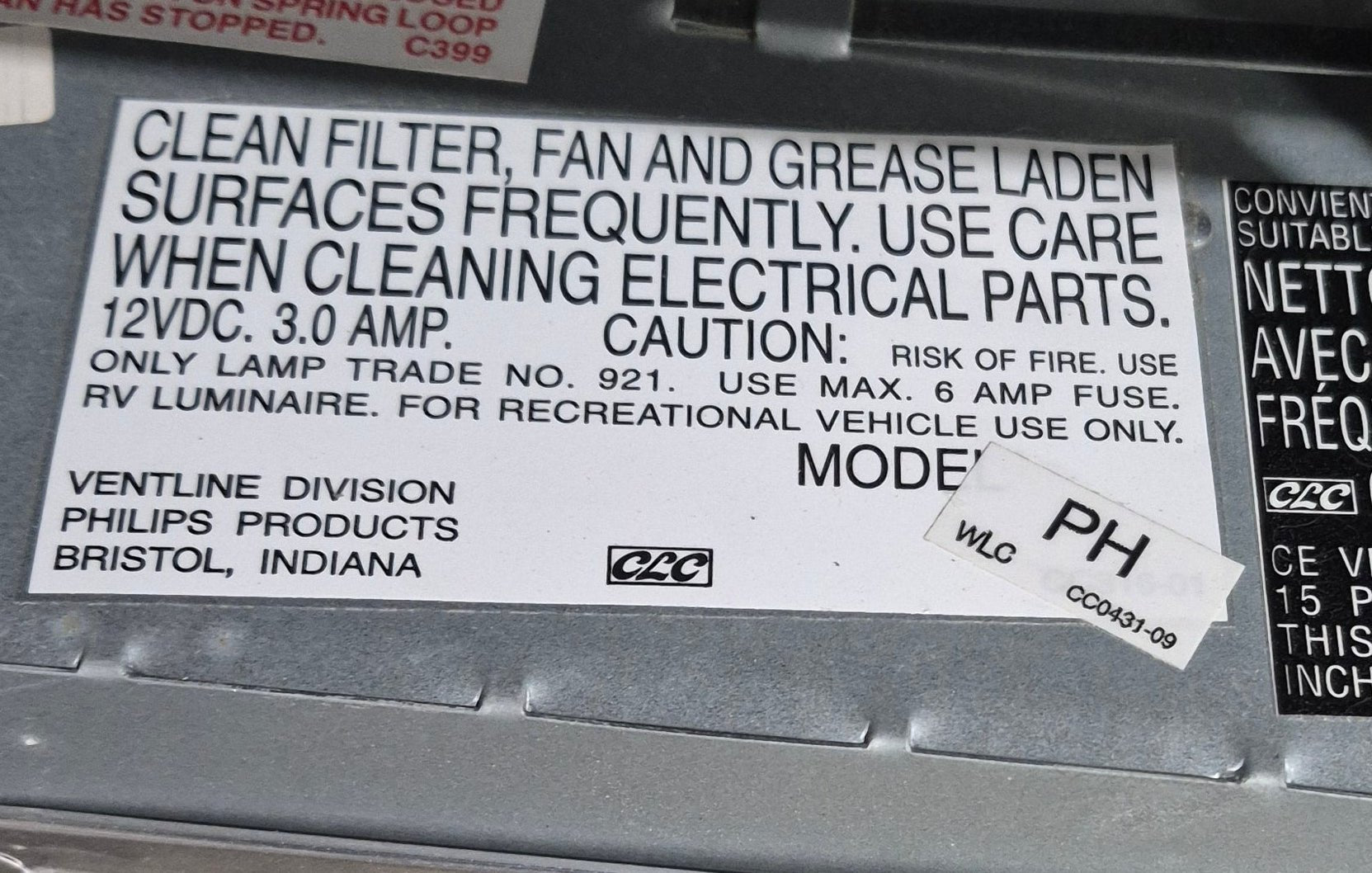 Used Ventline RV Range Hood Fan - CC0431 - 09 - Young Farts RV Parts