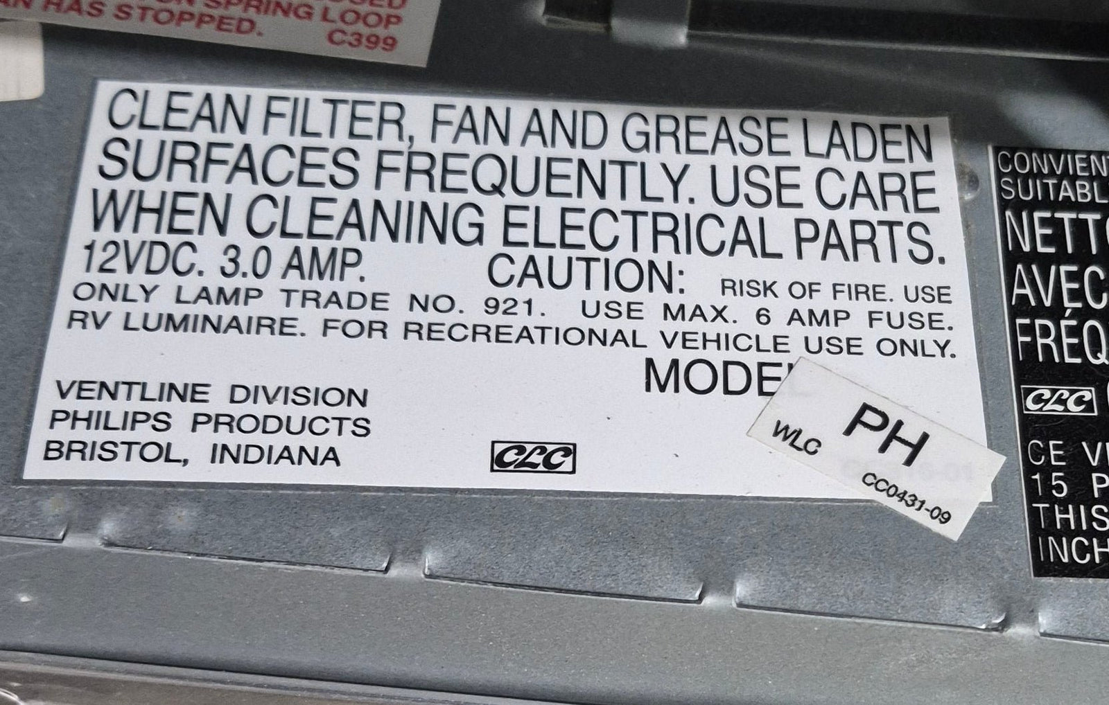 Used Ventline RV Range Hood Fan - CC0431 - 09 - Young Farts RV Parts