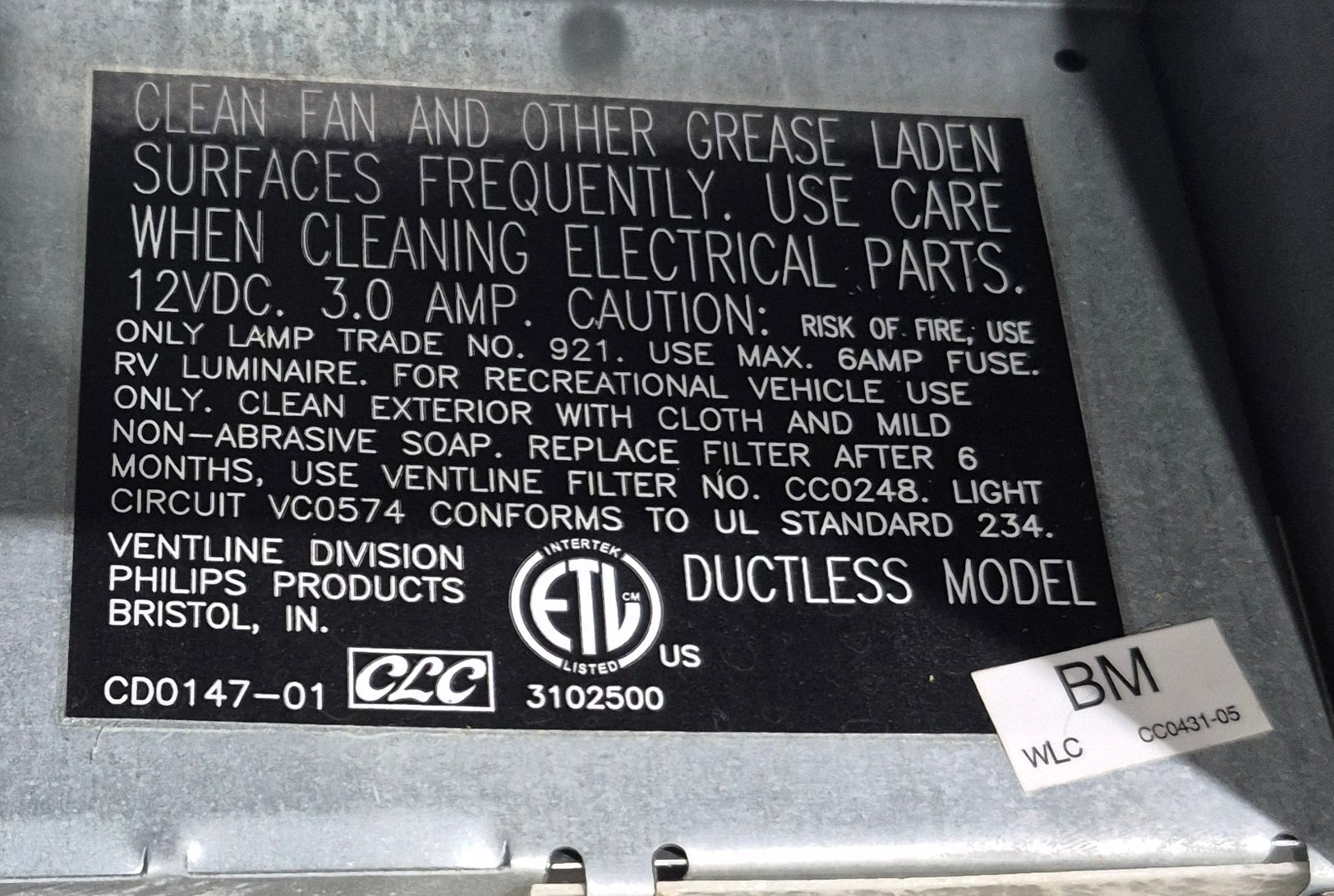 Used Ventline RV Range Hood Fan, With Tank Monitor - CD0147 - 01 - Young Farts RV Parts