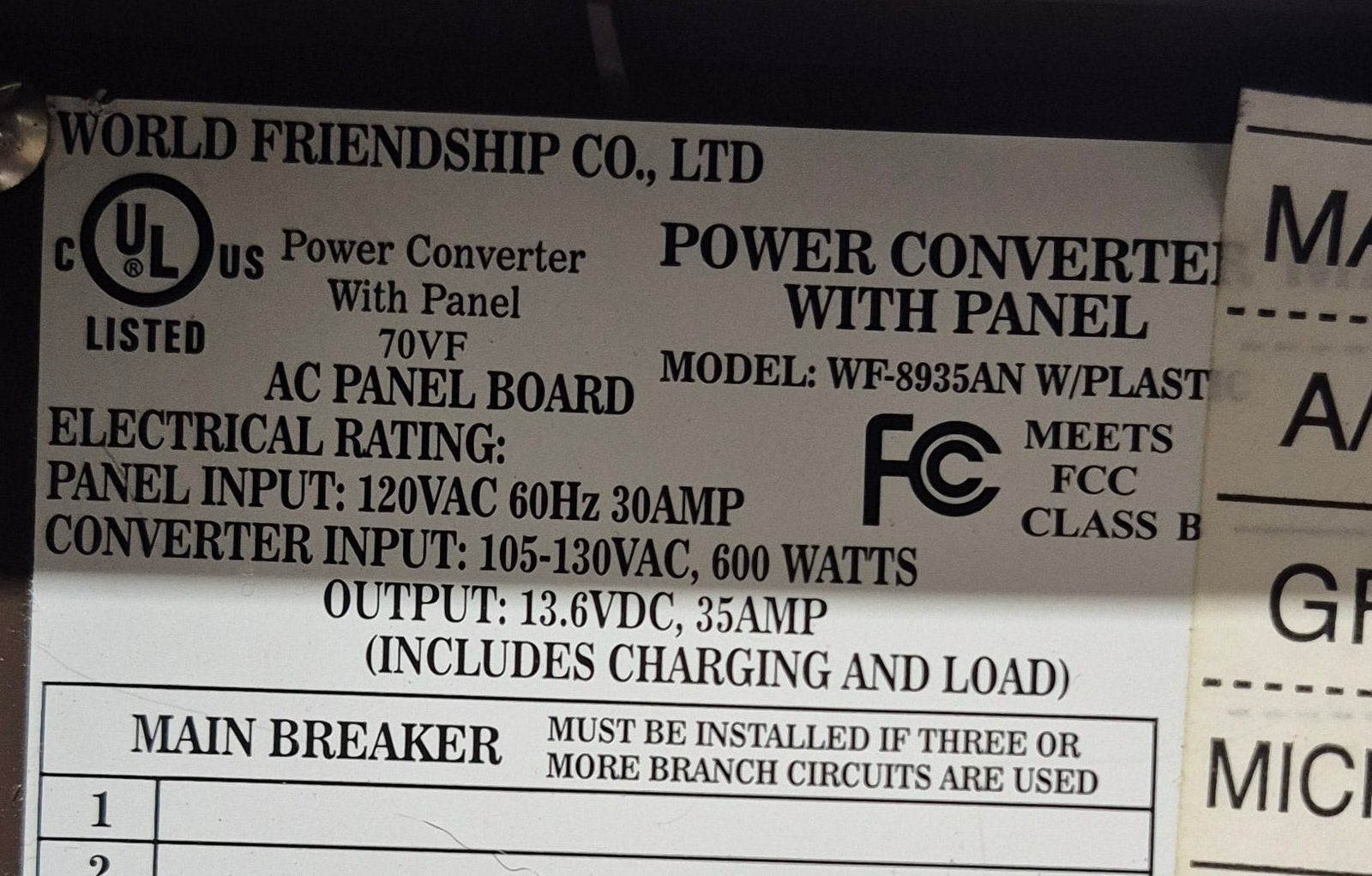 Used WFCO 35 AMP Converter WF - 8935AN - Young Farts RV Parts