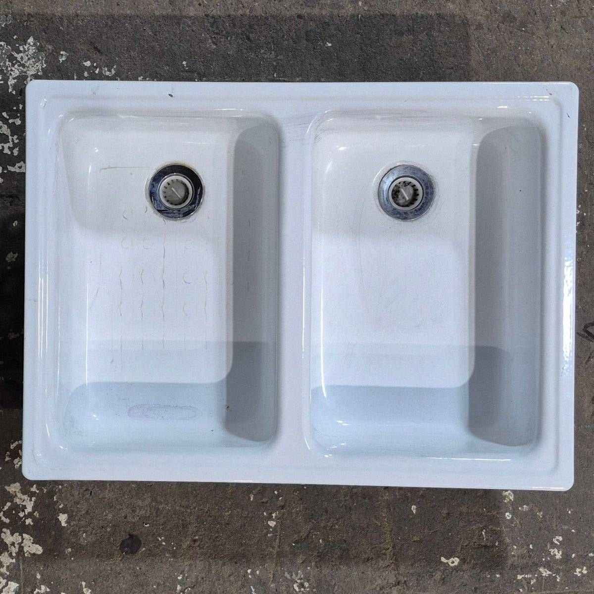 Used White Double Kitchen Sink - 24.5" x 18" - Young Farts RV Parts