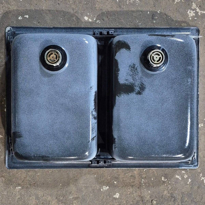 Used White Double Kitchen Sink - 24.5" x 18" - Young Farts RV Parts