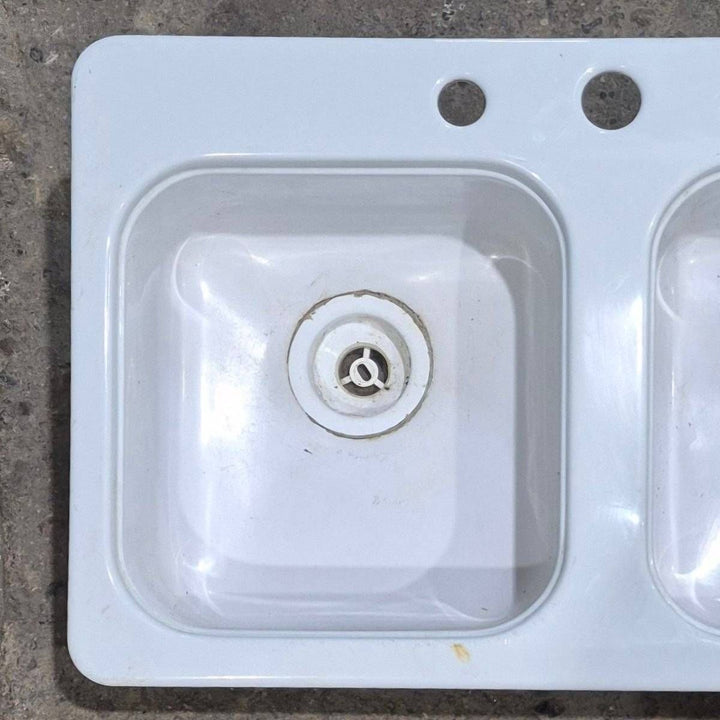 Used White Double Kitchen Sink - 29" x 17 1/2" x 9 1/2" - Young Farts RV Parts