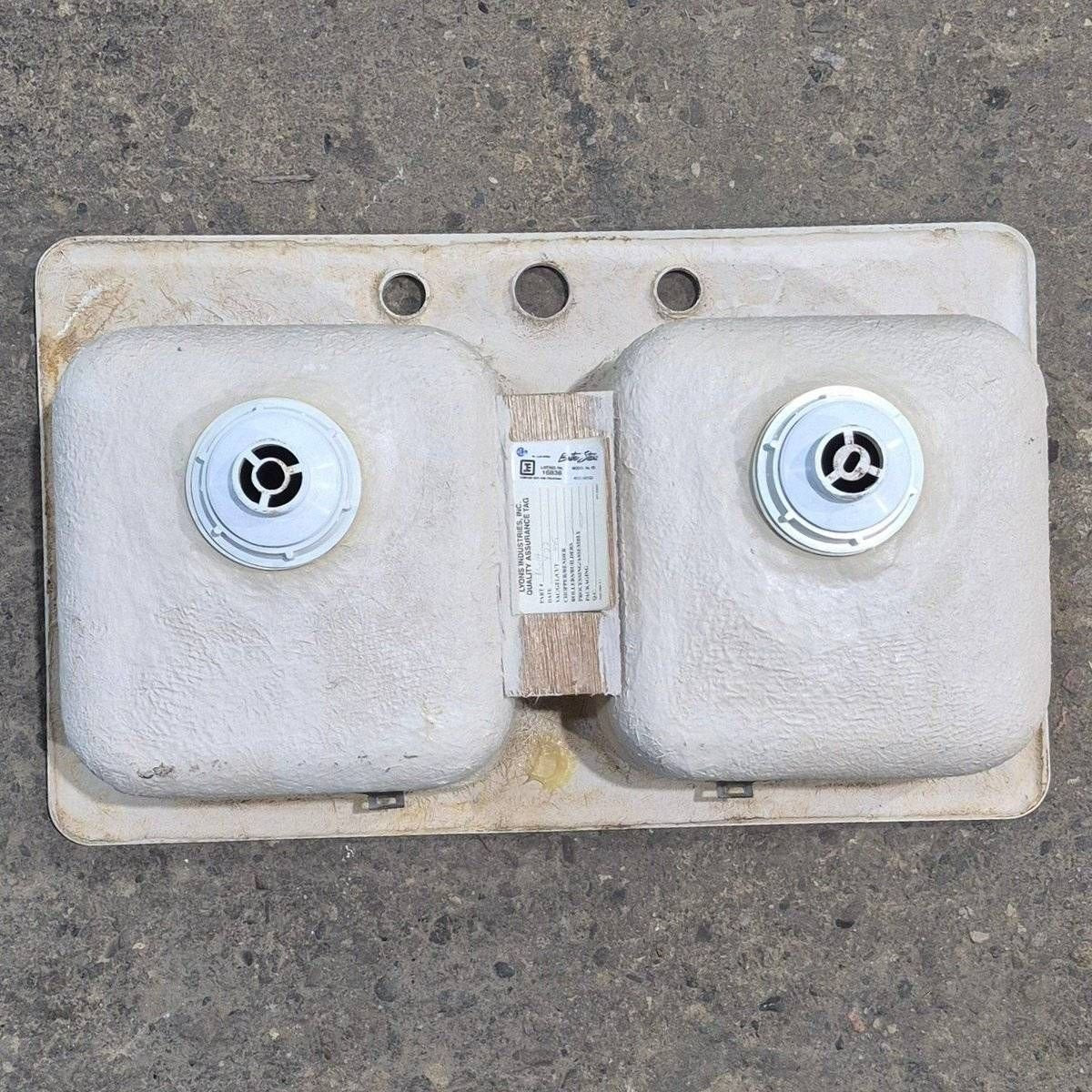 Used White Double Kitchen Sink - 29" x 17 1/2" x 9 1/2" - Young Farts RV Parts