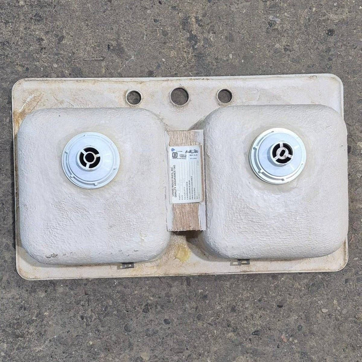 Used White Double Kitchen Sink - 29" x 17 1/2" x 9 1/2" - Young Farts RV Parts
