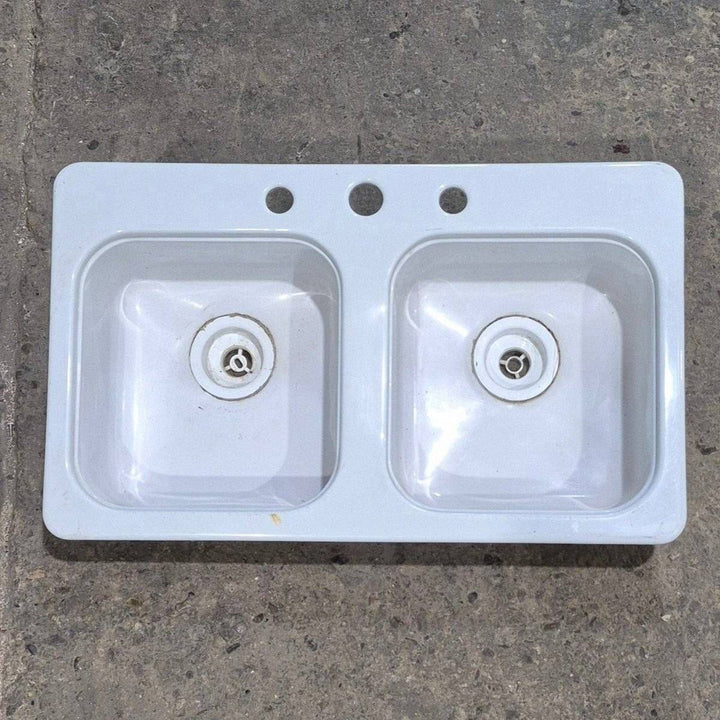 Used White Double Kitchen Sink - 29" x 17 1/2" x 9 1/2" - Young Farts RV Parts