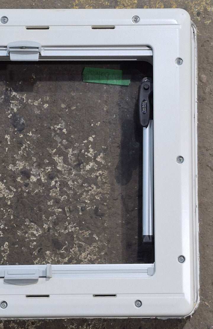 Used White Radius Emergency Opening Window : 18 7/8" W x 16 7/8" H x 1" D - Young Farts RV Parts