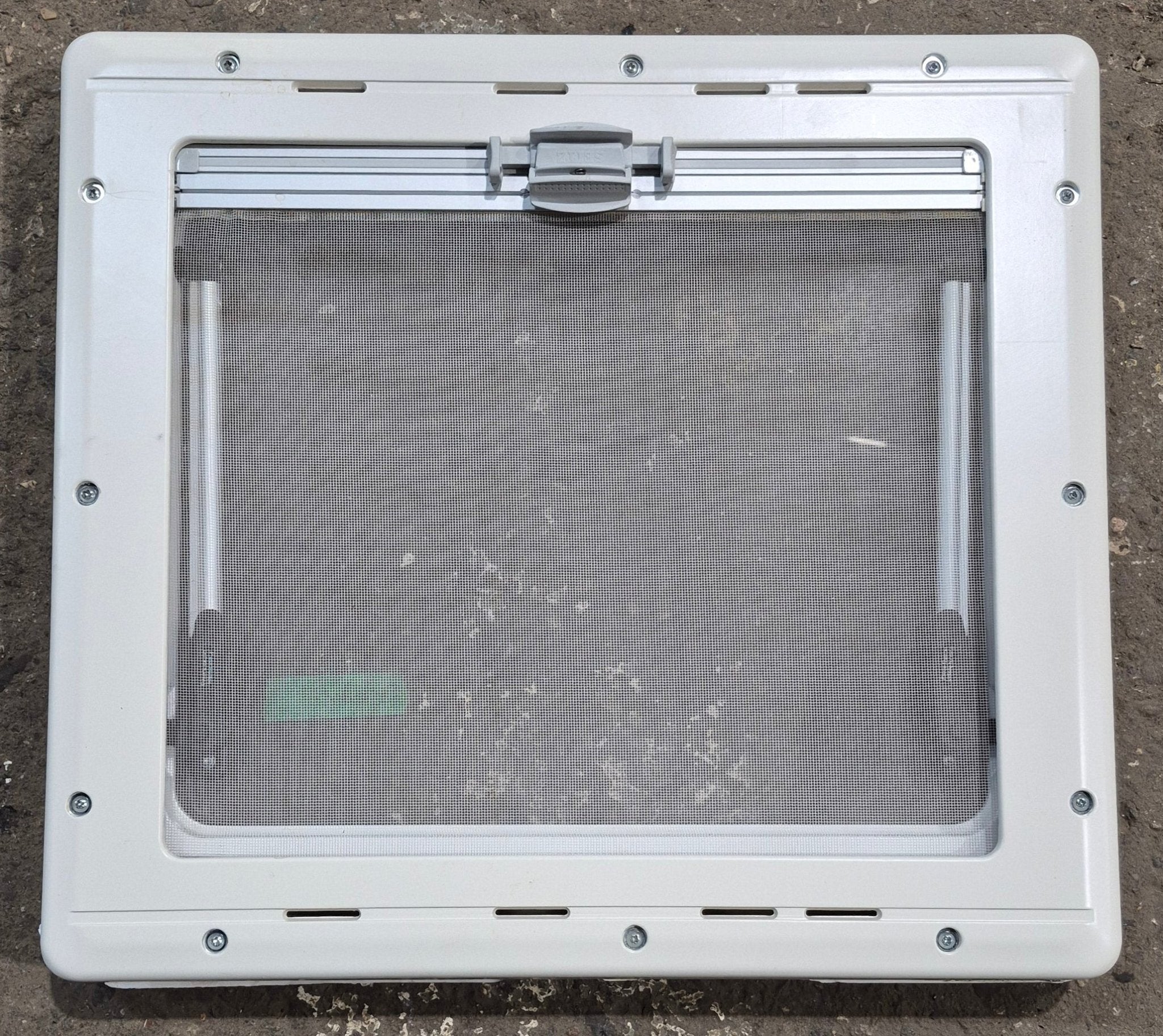 Used White Radius Emergency Opening Window : 18 7/8" W x 16 7/8" H x 1" D - Young Farts RV Parts