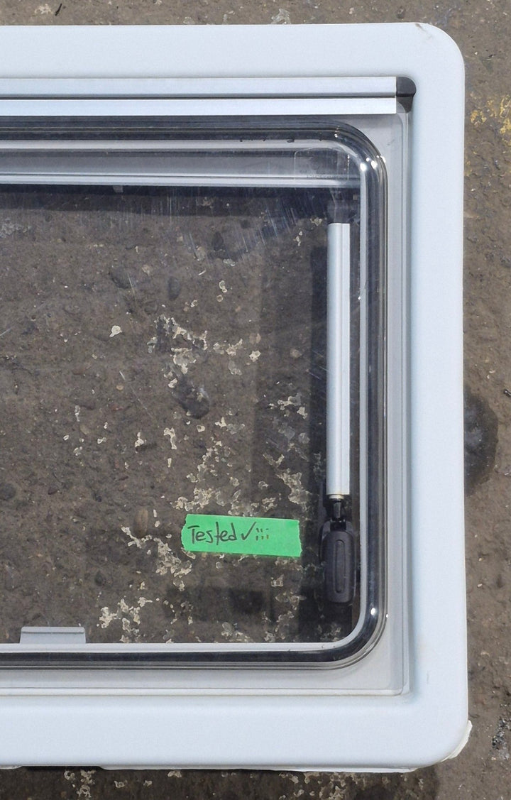 Used White Radius Emergency Opening Window : 18 7/8" W x 16 7/8" H x 1" D - Young Farts RV Parts