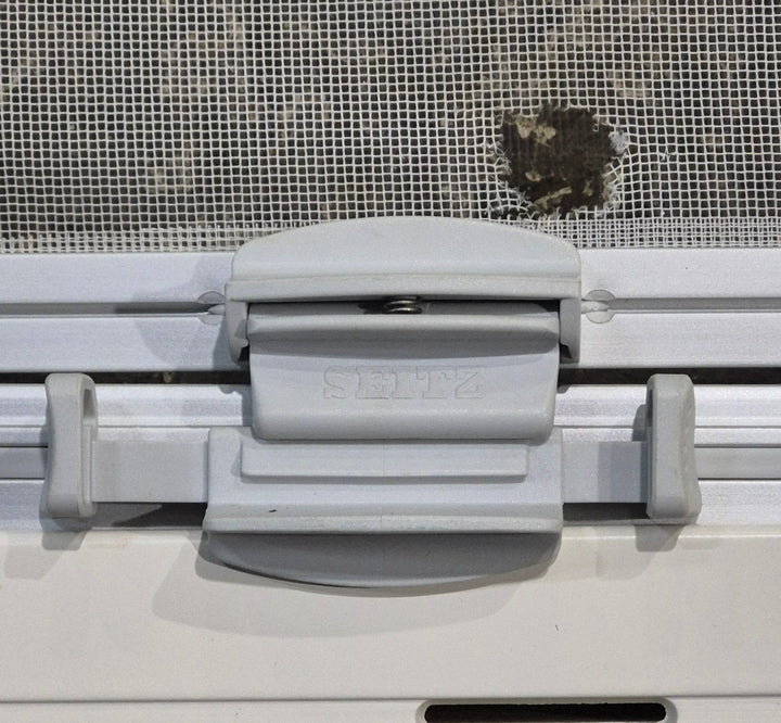 Used White Radius Emergency Opening Window : 18 7/8" W x 16 7/8" H x 1" D - Young Farts RV Parts