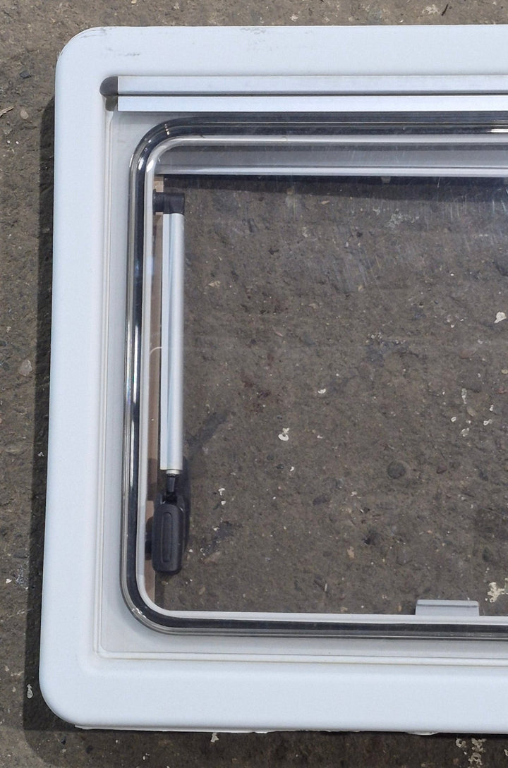 Used White Radius Emergency Opening Window : 18 7/8" W x 16 7/8" H x 1" D - Young Farts RV Parts