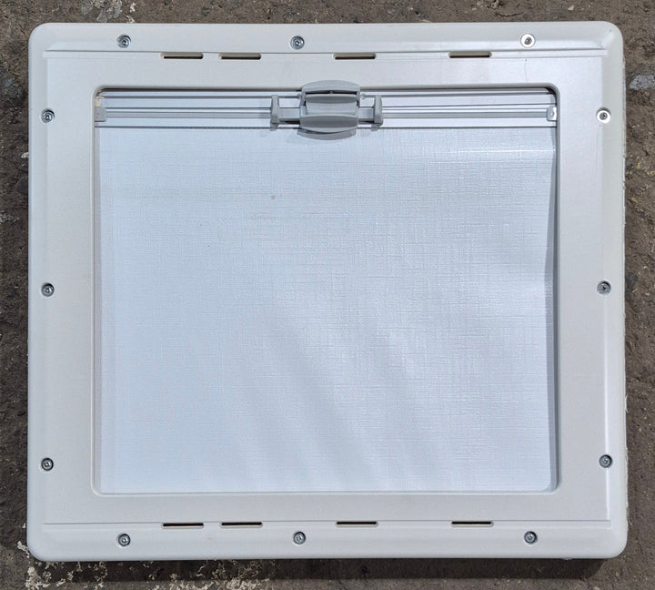 Used White Radius Emergency Opening Window : 18 7/8" W x 16 7/8" H x 1" D - Young Farts RV Parts