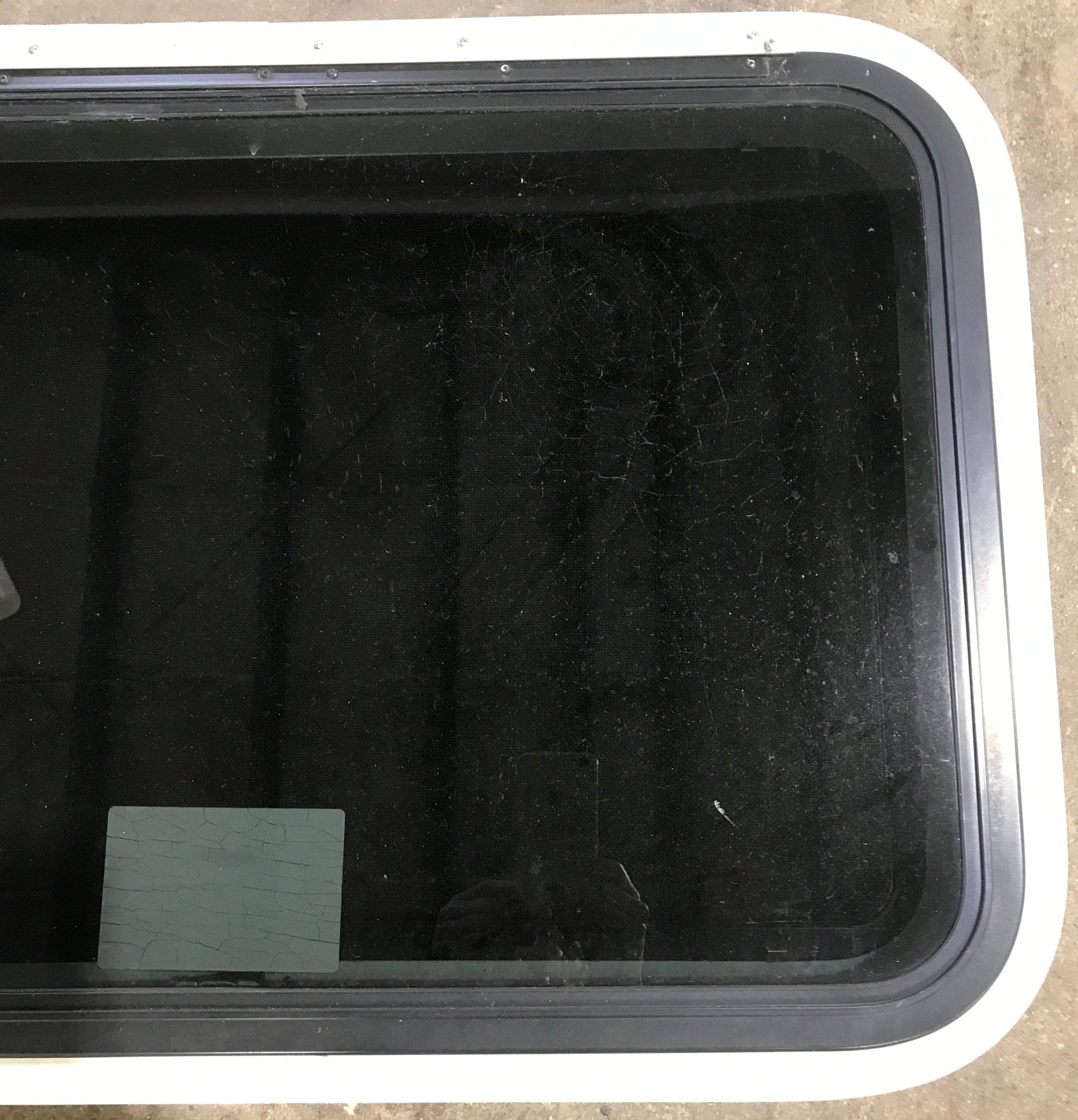 Used White Radius Emergency Opening Window : 29 1/2" W x 19 1/2" H x 1 7/8" D - Young Farts RV Parts
