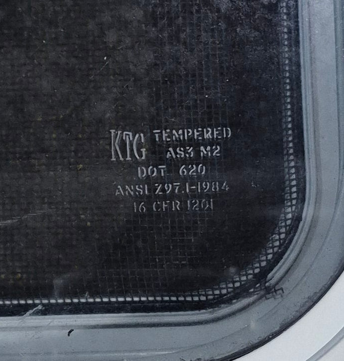 Used White Radius Emergency Opening Window : 29 1/2" W x 19 1/4" H x 1 7/8" D - Young Farts RV Parts