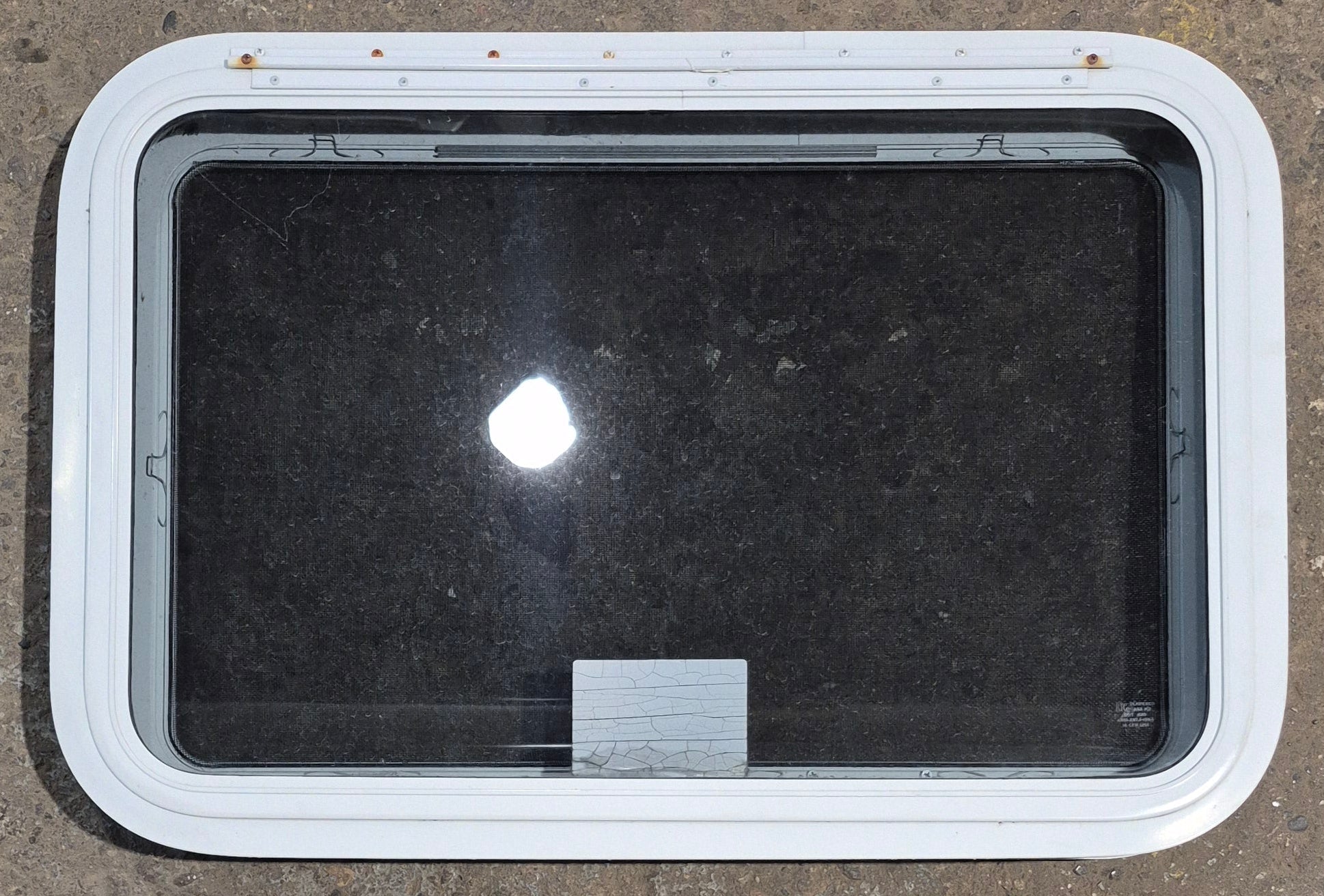 Used White Radius Emergency Opening Window : 29 1/2" W x 19 1/4" H x 1 7/8" D - Young Farts RV Parts