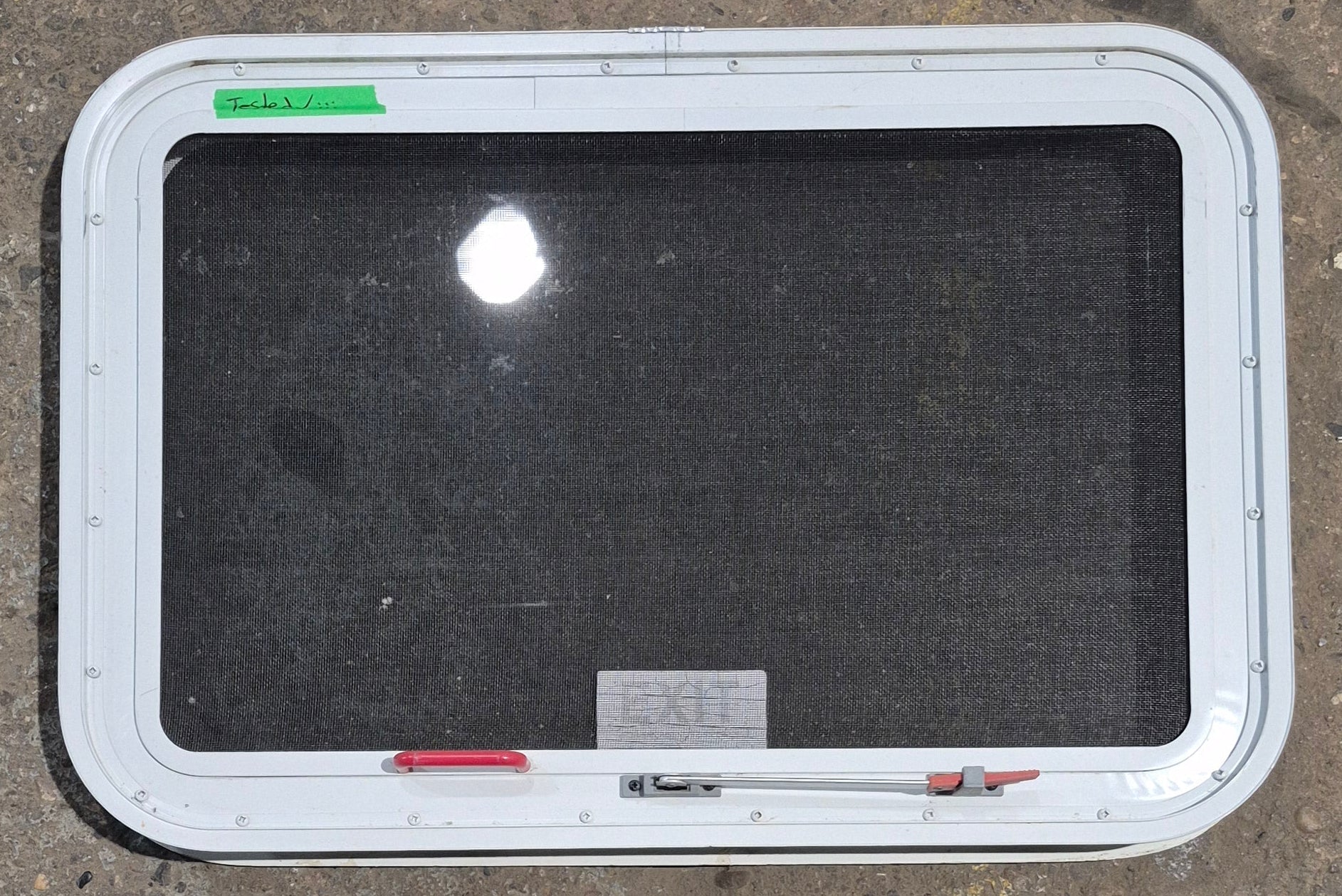 Used White Radius Emergency Opening Window : 29 1/2" W x 19 1/4" H x 1 7/8" D - Young Farts RV Parts