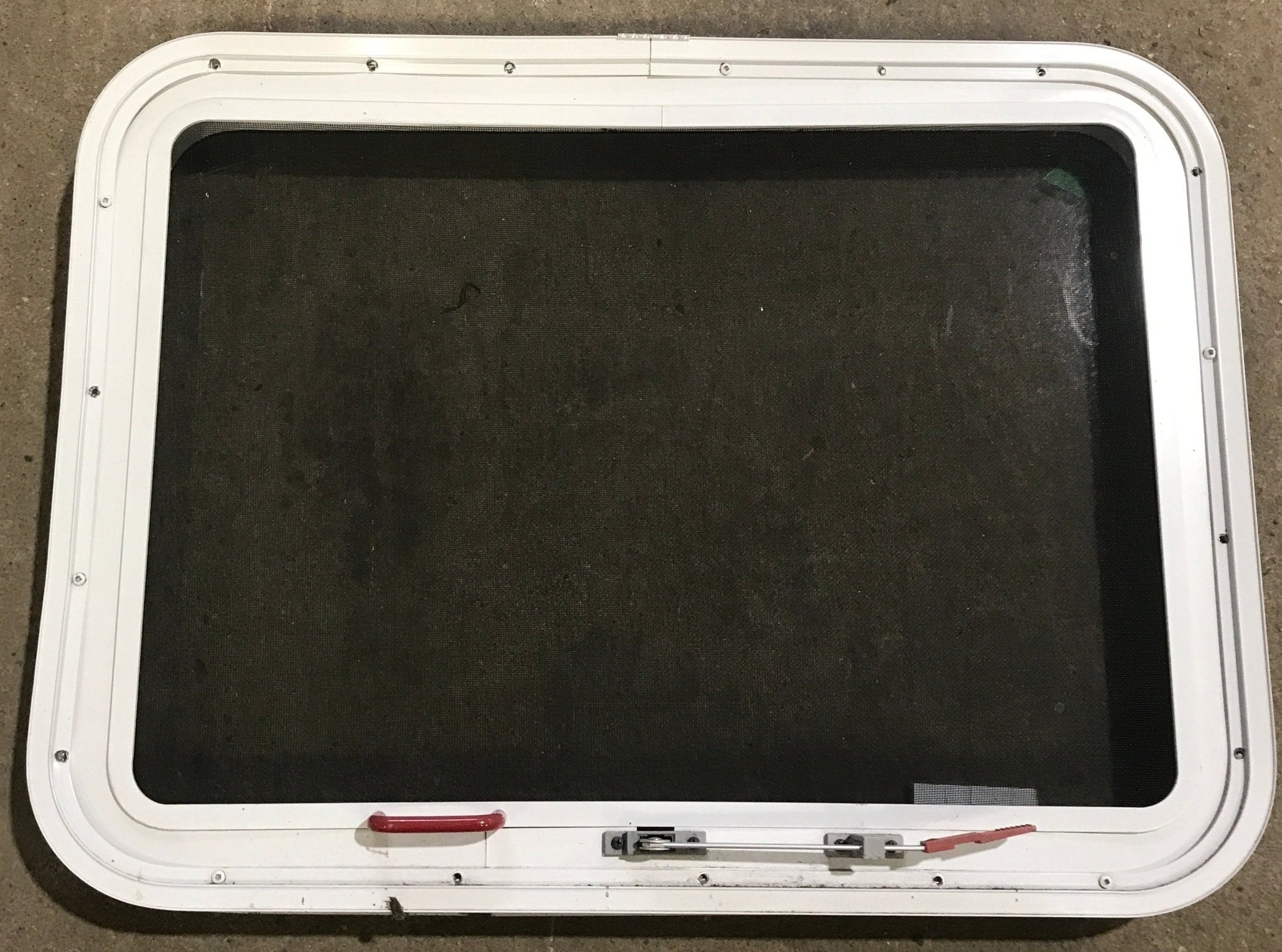 Used White Radius Emergency Opening Window : 29 1/2" W x 21 1/2" H x 1 7/8" D - Young Farts RV Parts