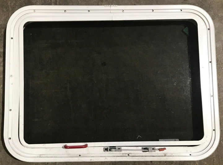 Used White Radius Emergency Opening Window : 29 1/2" W x 21 1/2" H x 1 7/8" D - Young Farts RV Parts