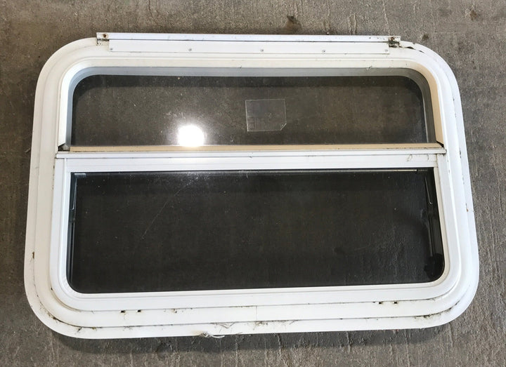 Used White Radius Emergency Opening Window : 29 1/4" W x 19 1/2" H x 1 1/2" D - Young Farts RV Parts