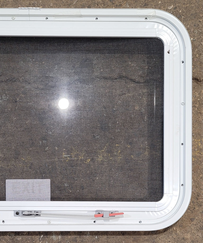 Used White Radius Emergency Opening Window : 29 1/4" W x 19 1/2" H x 1 3/4" D - Young Farts RV Parts