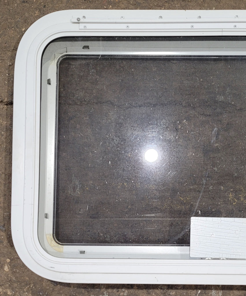 Used White Radius Emergency Opening Window : 29 1/4" W x 19 1/2" H x 1 3/4" D - Young Farts RV Parts