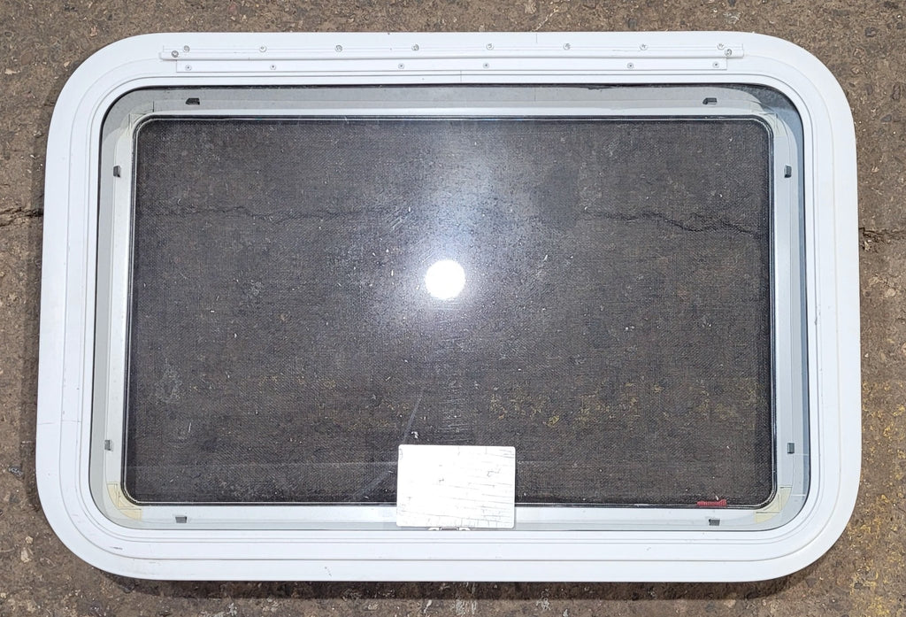 Used White Radius Emergency Opening Window : 29 1/4" W x 19 1/2" H x 1 3/4" D - Young Farts RV Parts