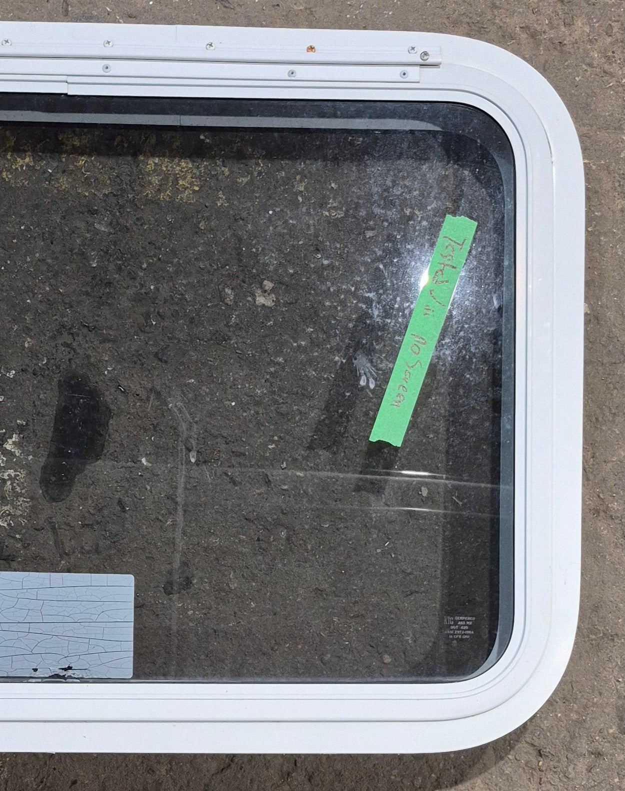 Used White Radius Emergency Opening Window : 29 1/4" W x 19 1/4" H x 1 3/4" D - Young Farts RV Parts