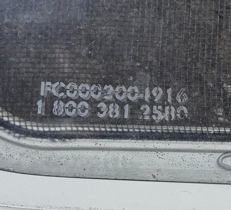 Used White Radius Emergency Opening Window : 29 1/4" W x 21 1/4" H x 1 7/8" D - Young Farts RV Parts