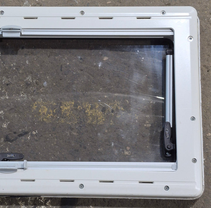 Used White Radius Emergency Opening Window : 34 3/4" W x 16 7/8" H x 1 1/8" D - Young Farts RV Parts