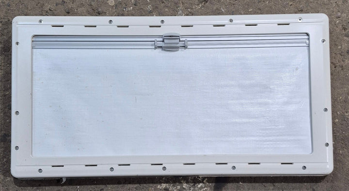 Used White Radius Emergency Opening Window : 34 3/4" W x 16 7/8" H x 1 1/8" D - Young Farts RV Parts