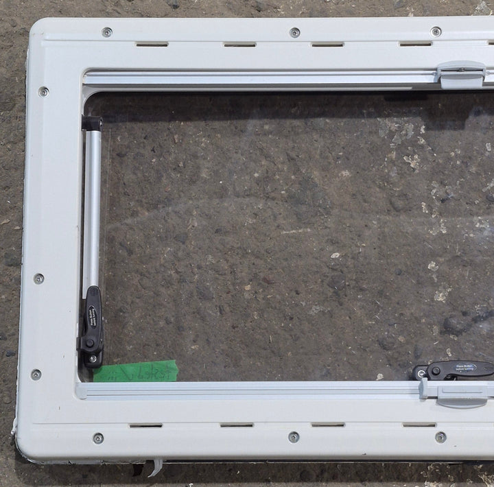 Used White Radius Emergency Opening Window : 34 3/4" W x 16 7/8" H x 1 1/8" D - Young Farts RV Parts