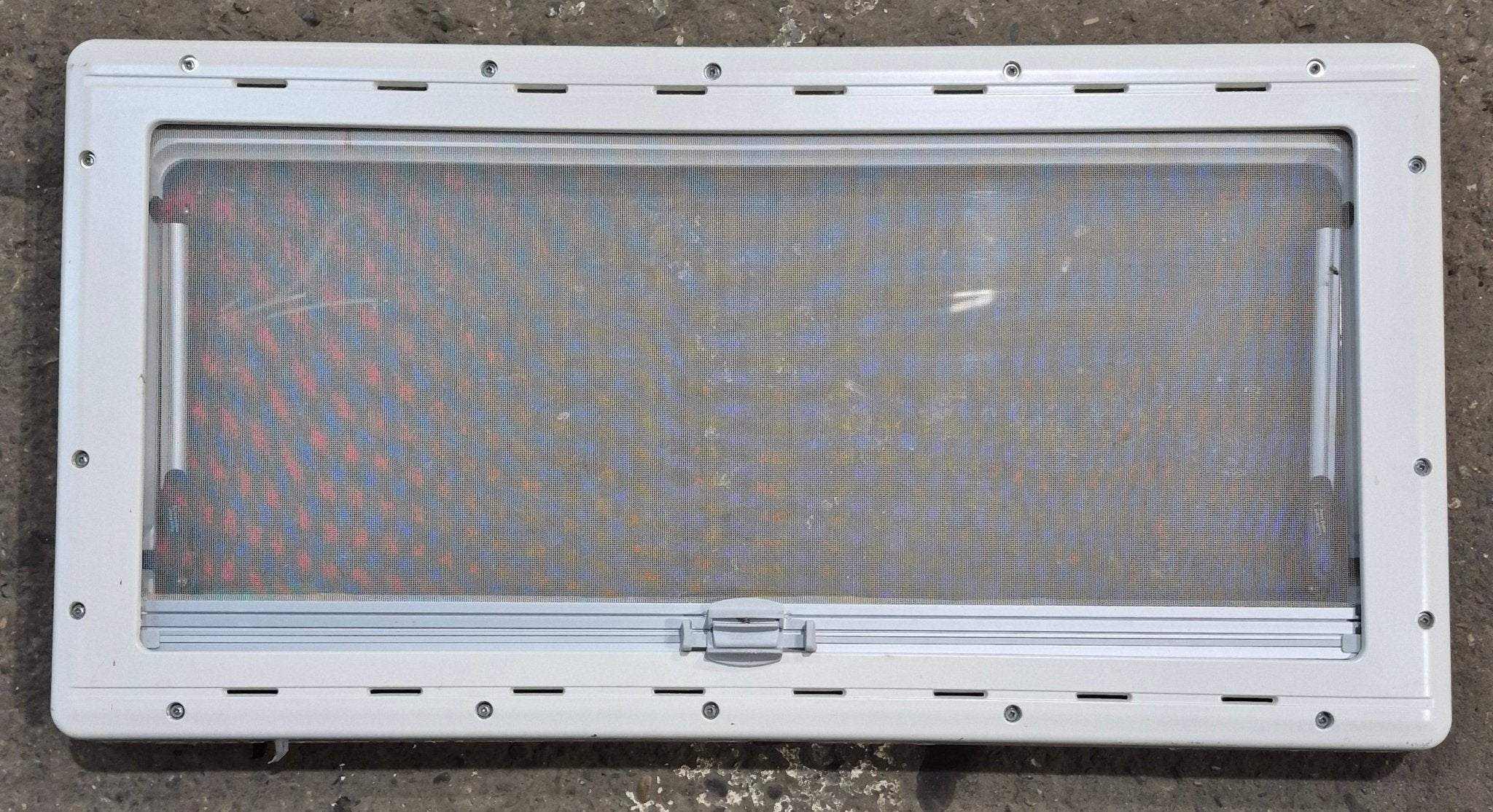 Used White Radius Emergency Opening Window : 34 3/4" W x 16 7/8" H x 1 1/8" D - Young Farts RV Parts