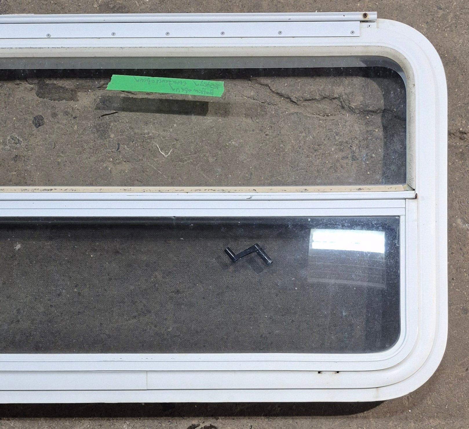 Used White Radius Emergency Opening Window : 35 1/2" W x 21 1/2" H x 1 1/2" D - Young Farts RV Parts