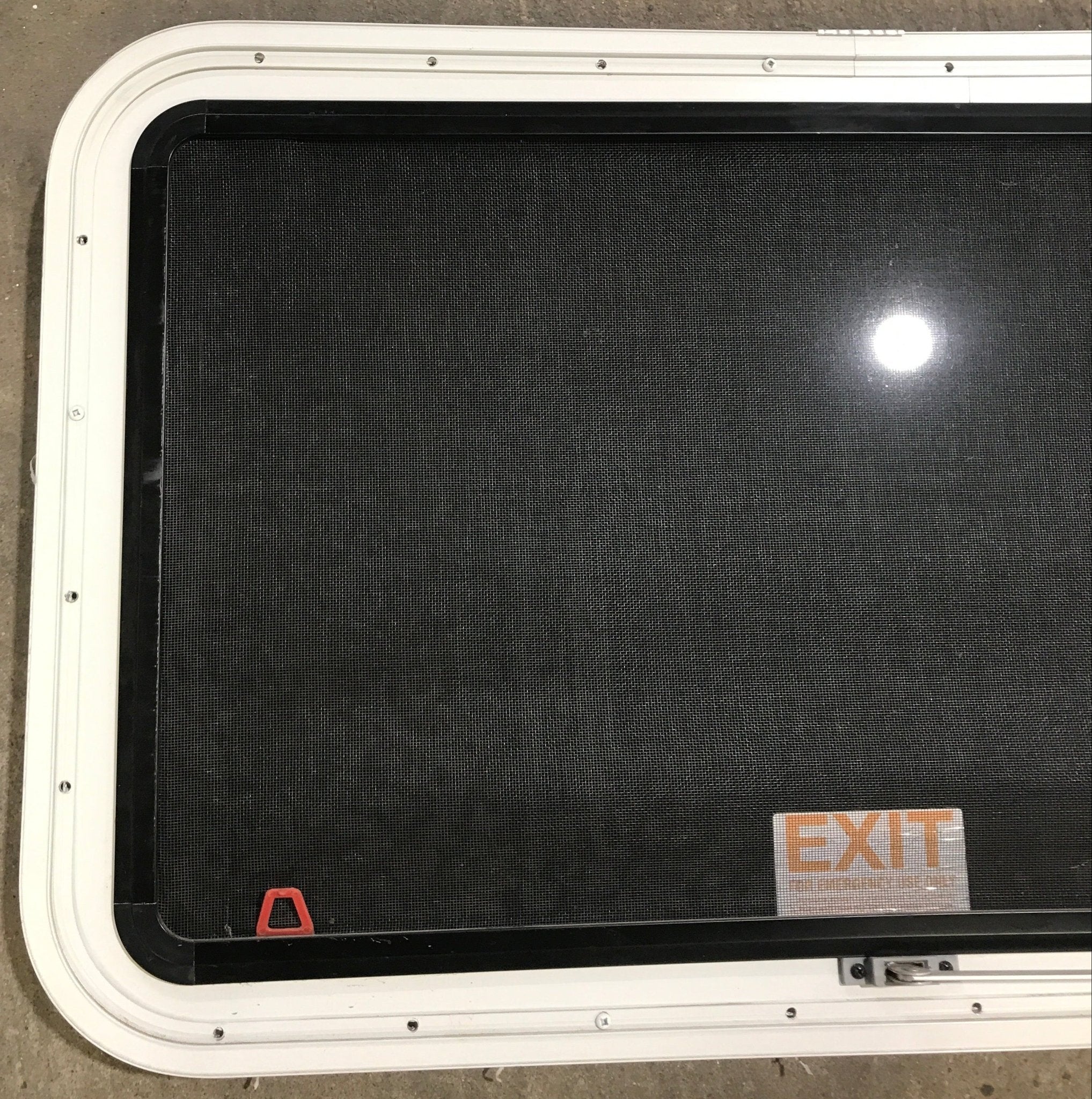 Used White Radius Emergency Opening Window : 35 1/2" W x 21 1/4" H x 1 7/8" D - Young Farts RV Parts