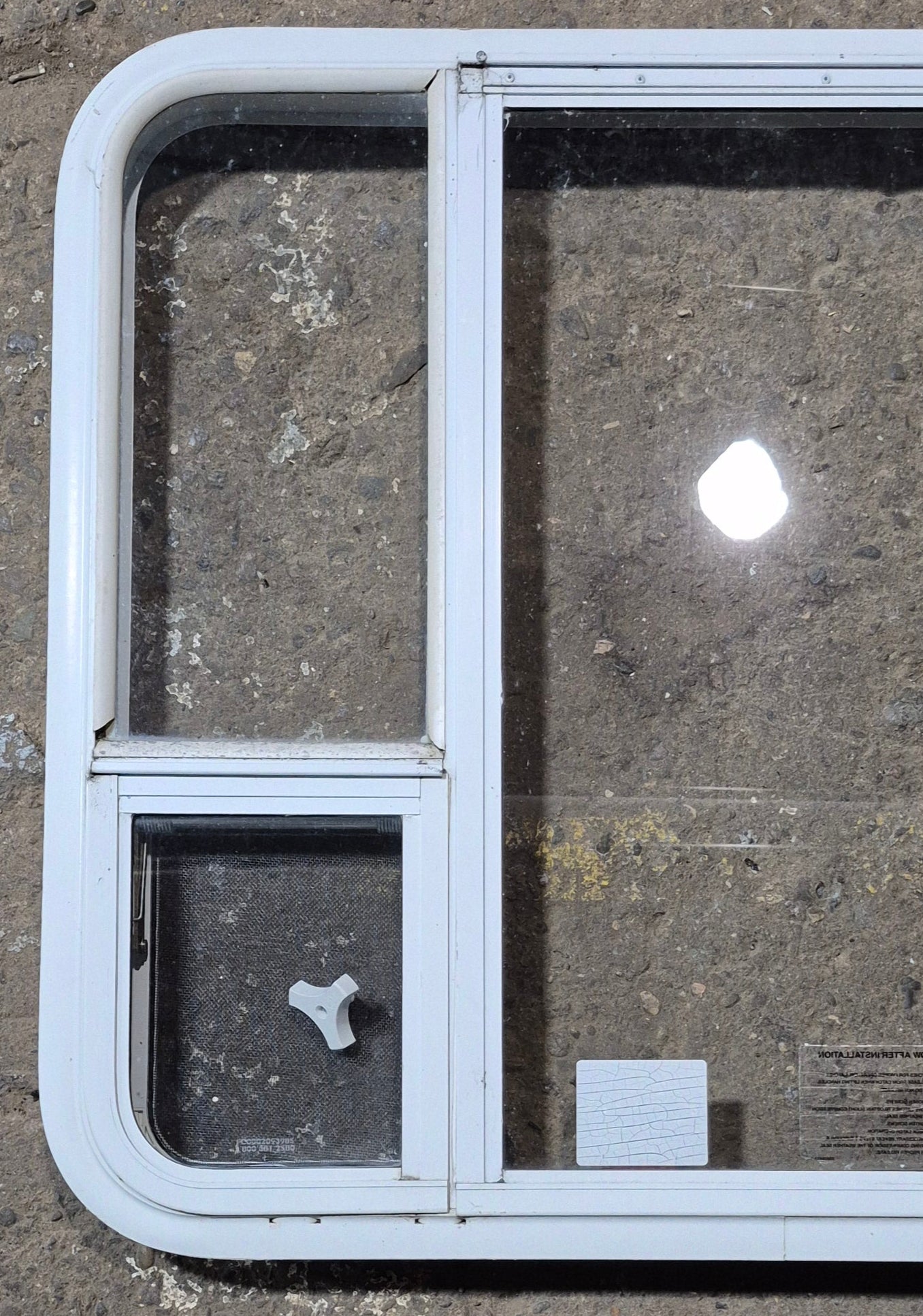 Used White Radius Emergency Opening Window : 35 1/2" W x 29 1/2" H x 2" D - Young Farts RV Parts
