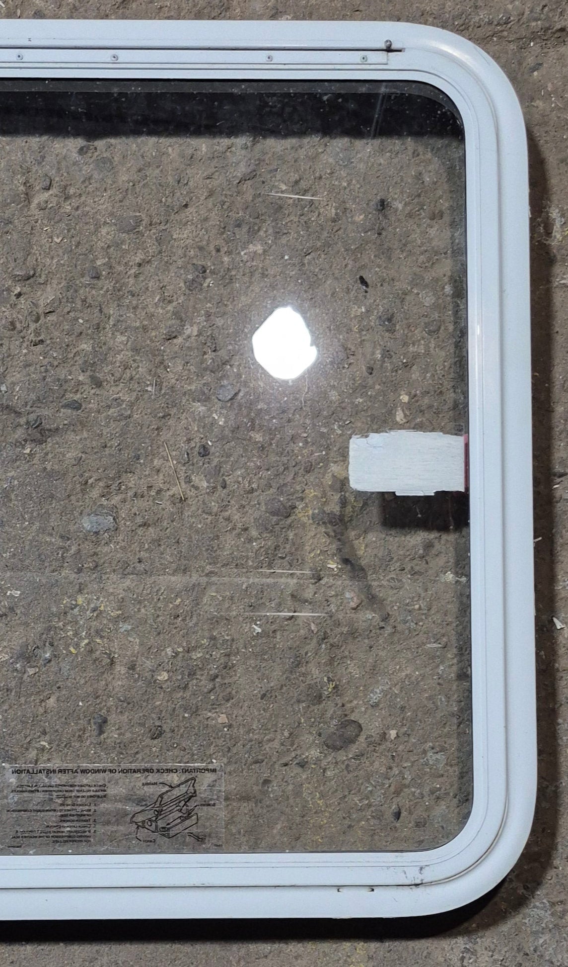 Used White Radius Emergency Opening Window : 35 1/2" W x 29 1/2" H x 2" D - Young Farts RV Parts