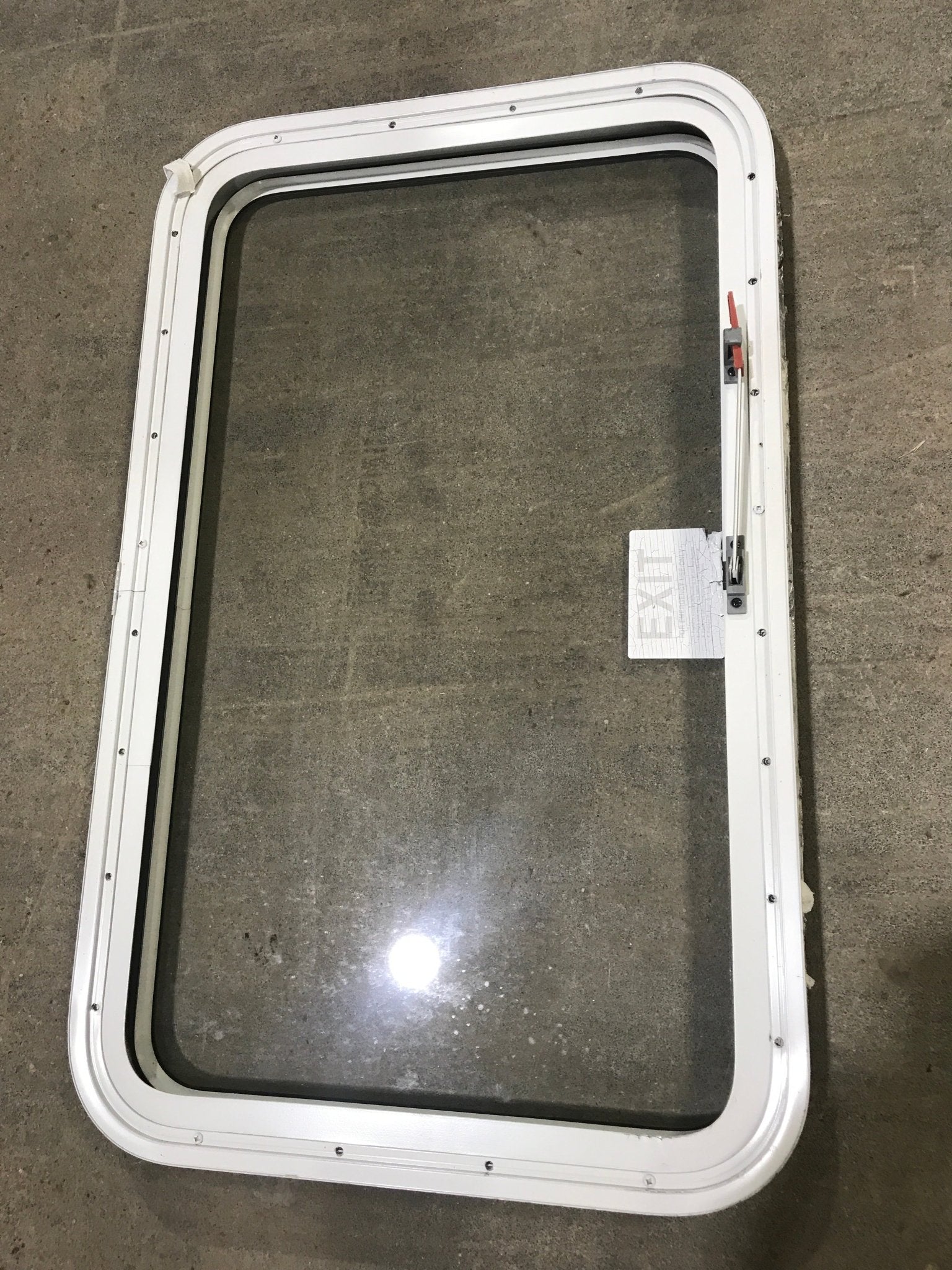 Used White Radius Emergency Opening Window : 35 1/2" x 19 1/2 x 1 1/2" D - Young Farts RV Parts