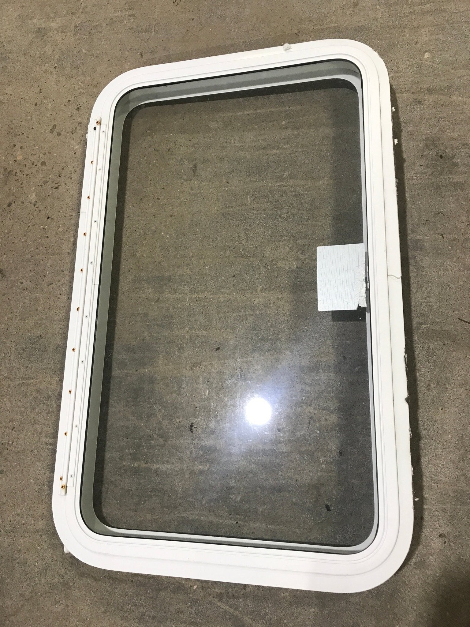 Used White Radius Emergency Opening Window : 35 1/2" x 19 1/2 x 1 1/2" D - Young Farts RV Parts