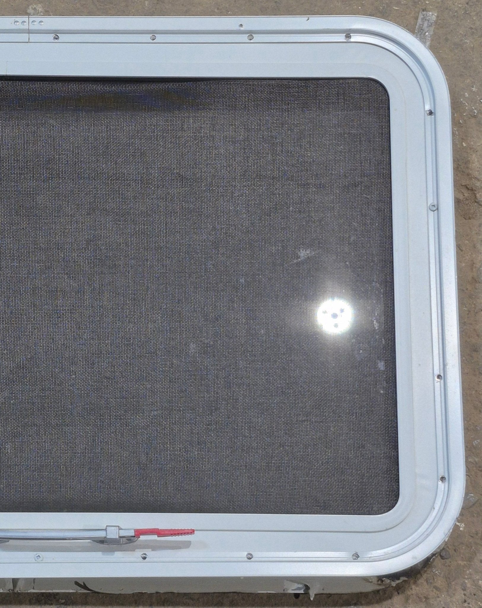 Used White Radius Emergency Opening Window : 35 1/4" W x 21 1/4" H x 1 7/8" D - Young Farts RV Parts