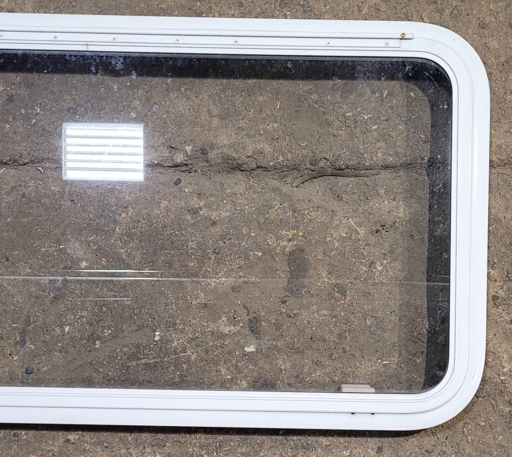 Used White Radius Emergency Opening Window : 41 1/4" W x 21 1/2" H x 1 3/4" D - Young Farts RV Parts