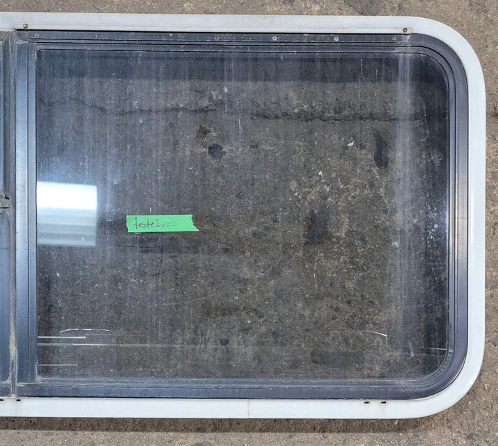 Used White Radius Emergency Opening Window : 41 1/4" W x 21 1/4" H x 1 3/4" D - Young Farts RV Parts