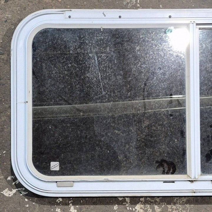 Used White Radius Emergency Opening Window - 42 1/2" X 21 1/4" X 2" - Young Farts RV Parts