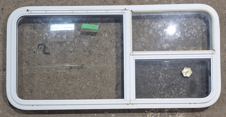 Used White Radius Emergency Opening Window : 45 1/2" W x 21 1/4" H x 1 7/8" D - Young Farts RV Parts