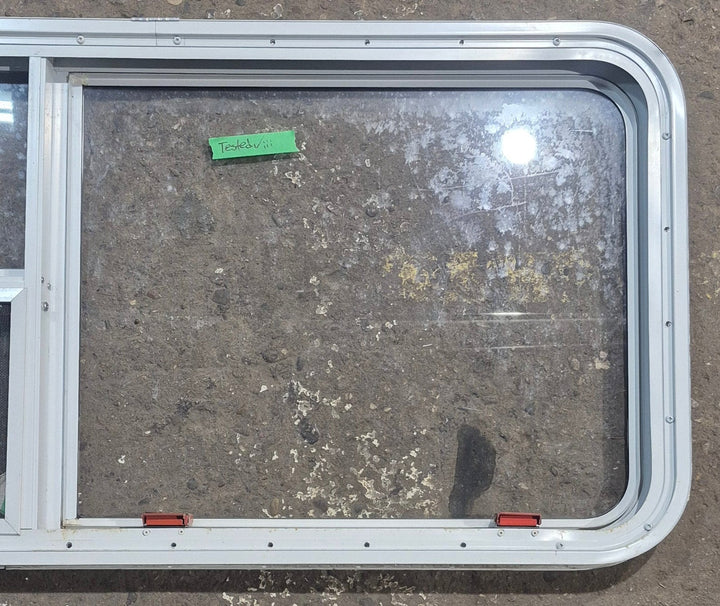 Used White Radius Emergency Opening Window : 45 1/2" W x 21 1/4" H x 1 7/8" D - Young Farts RV Parts