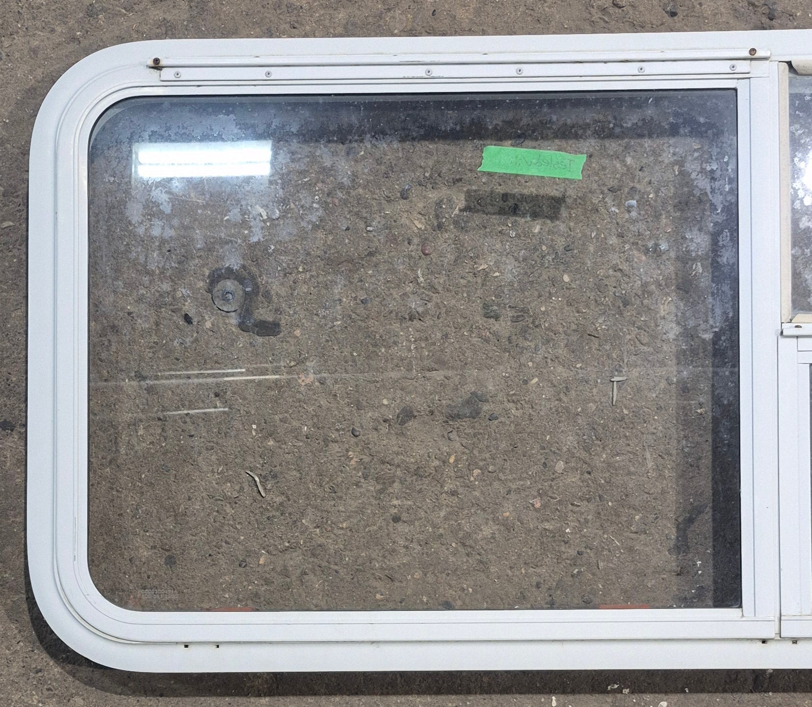 Used White Radius Emergency Opening Window : 45 1/2" W x 21 1/4" H x 1 7/8" D - Young Farts RV Parts