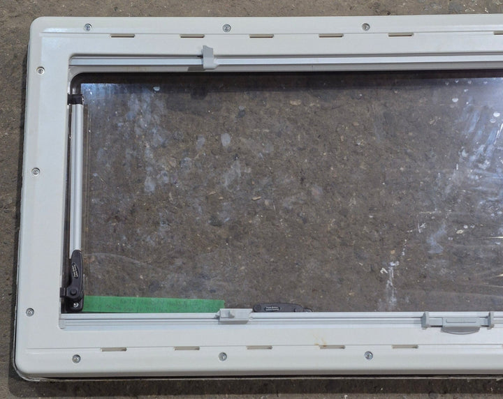 Used White Radius Emergency Opening Window : 46 5/8" W x 18 3/4" H x 1 1/8" D - Young Farts RV Parts