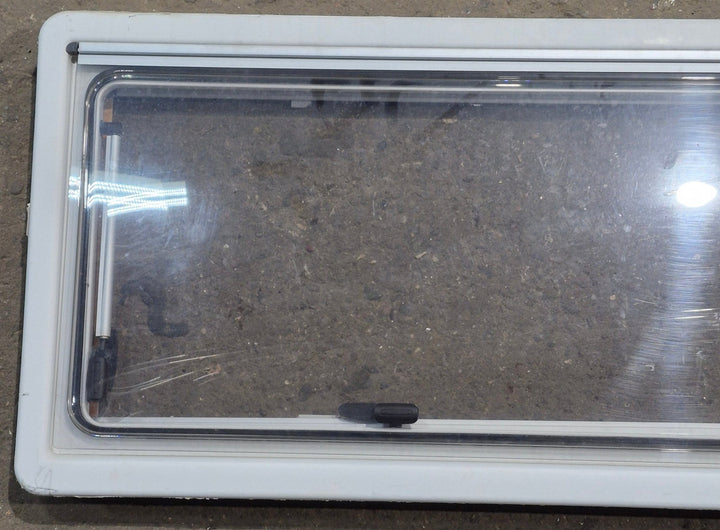 Used White Radius Emergency Opening Window : 46 5/8" W x 18 3/4" H x 1 1/8" D - Young Farts RV Parts